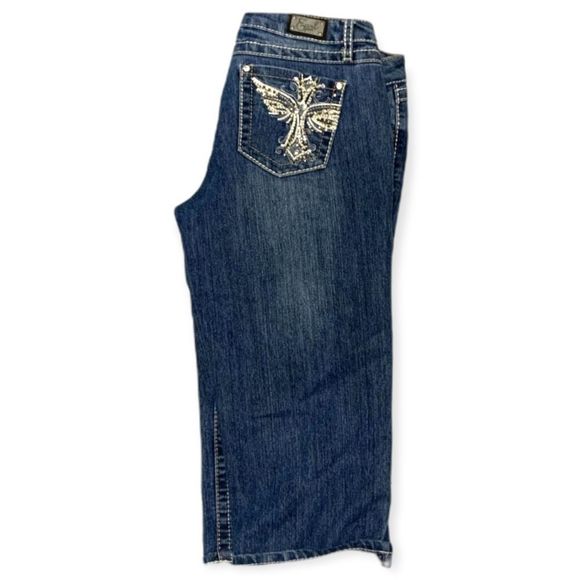 💗 Earl Jeans Medium Dark Wash Emblished Crop Jeans Juniors Size 9 - Picture 1 of 6